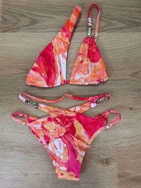 Marbled Pink Orange Triangle Bikini Set
